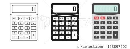 Calculator icon set collection in flat style. School educational supplies vector illustration on isolated background. Financial stationery sign business concept. Calculator icon set collection in flat style. School educational supplies vector illustration on isolated background. Financial stationery sign business concept. 138897302