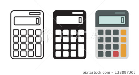 Calculator icon set collection in flat style. School educational supplies vector illustration on isolated background. Financial stationery sign business concept. Calculator icon set collection in flat style. School educational supplies vector illustration on isolated background. Financial stationery sign business concept. 138897305