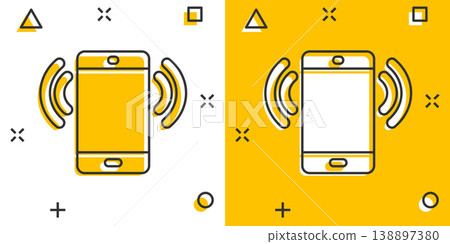 Smartphone blank screen icon in comic style. Mobile phone cartoon vector illustration on white isolated background. Telephone splash effect business concept. 138897380