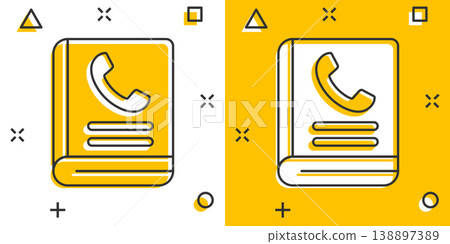 Address phone book icon in comic style. Telephone notebook cartoon vector illustration on white isolated background. Hotline contact splash effect business concept. Address phone book icon in comic style. Telephone notebook cartoon vector illustration on white isolated background. Hotline contact splash effect business concept. 138897389