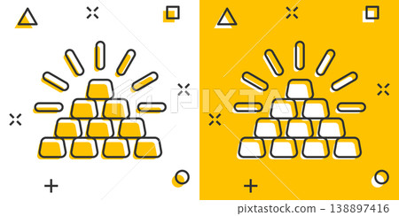 Gold stack icon in comic style. Silver brick cartoon vector illustration on white isolated background. Metal banking splash effect business concept. 138897416