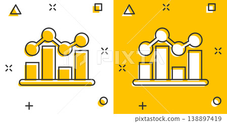 Chart graph icon in comic style. Arrow grow cartoon vector illustration on white isolated background. Analysis splash effect business concept. Chart graph icon in comic style. Arrow grow cartoon vector illustration on white isolated background. Analysis splash effect business concept. 138897419