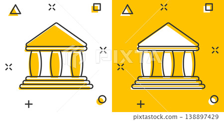Bank building icon in comic style. Government architecture cartoon vector illustration on white background. Museum exterior splash effect business concept. Bank building icon in comic style. Government architecture cartoon vector illustration on white background. Museum exterior splash effect business concept. 138897429