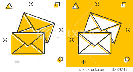Email message icon in comic style. Mail document cartoon vector illustration on white isolated background. Message correspondence splash effect business concept. Email message icon in comic style. Mail document cartoon vector illustration on white isolated background. Message correspondence splash effect business concept. 138897433