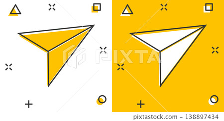 Paper plane icon in comic style. Sent message cartoon vector illustration on white isolated background. Air sms splash effect business concept. 138897434
