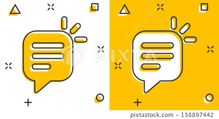 Speak chat sign icon in comic style. Speech bubbles cartoon vector illustration on white isolated background. Team discussion button splash effect business concept. 138897442
