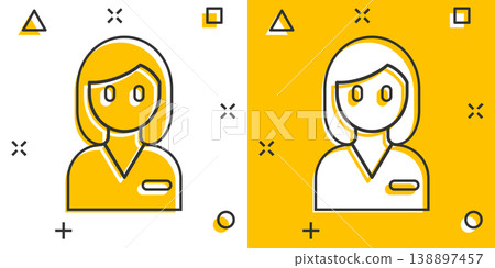 Woman face icon in comic style. People cartoon vector illustration on white background. Partnership splash effect business concept. Woman face icon in comic style. People cartoon vector illustration on white background. Partnership splash effect business concept. 138897457