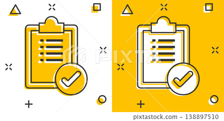 To do list icon in comic style. Document checklist cartoon vector illustration on white isolated background. Notepad check mark splash effect business concept. To do list icon in comic style. Document checklist cartoon vector illustration on white isolated background. Notepad check mark splash effect business concept. 138897510