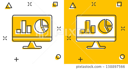 Website analytics icon in comic style. SEO data cartoon vector illustration on white isolated background. Computer diagram splash effect business concept. 138897566
