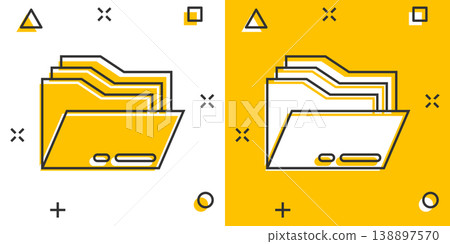 File folder icon in comic style. Documents archive cartoon vector illustration on isolated background. Storage splash effect business concept. 138897570