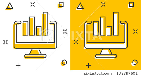Website analytics icon in comic style. SEO data cartoon vector illustration on white isolated background. Computer diagram splash effect business concept. Website analytics icon in comic style. SEO data cartoon vector illustration on white isolated background. Computer diagram splash effect business concept. 138897601