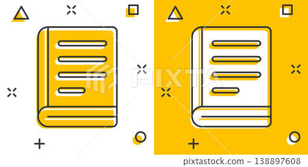 Document book icon in comic style. Paper sheet cartoon vector illustration on white background. Notepad document splash effect business concept. 138897608