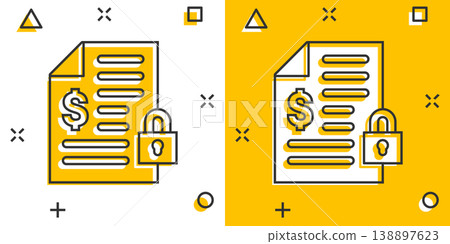 Financial statement icon in comic style. Document with lock cartoon vector illustration on white isolated background. Report splash effect business concept. Financial statement icon in comic style. Document with lock cartoon vector illustration on white isolated background. Report splash effect business concept. 138897623