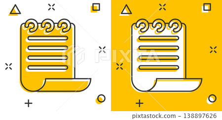 Document note icon in comic style. Paper sheet cartoon vector illustration on white background. Notepad document splash effect business concept. Document note icon in comic style. Paper sheet cartoon vector illustration on white background. Notepad document splash effect business concept. 138897626