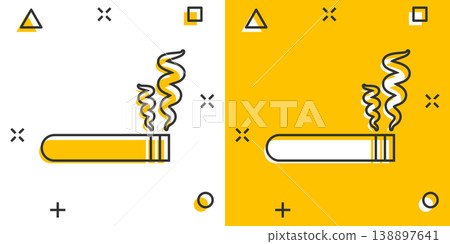 Cigarette icon in comic style. Smoke cartoon vector illustration on white isolated background. Nicotine splash effect business concept. Cigarette icon in comic style. Smoke cartoon vector illustration on white isolated background. Nicotine splash effect business concept. 138897641