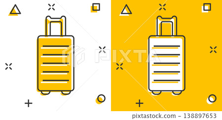 Travel bag icon in comic style. Luggage cartoon vector illustration on white isolated background. Baggage splash effect business concept. Travel bag icon in comic style. Luggage cartoon vector illustration on white isolated background. Baggage splash effect business concept. 138897653
