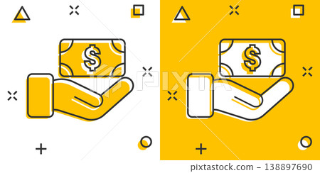 Remuneration icon in comic style. Money in hand cartoon vector illustration on white isolated background. Banknote payroll splash effect business concept. Remuneration icon in comic style. Money in hand cartoon vector illustration on white isolated background. Banknote payroll splash effect business concept. 138897690