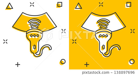 Ultrasound icon in comic style. Scanner equipment cartoon vector illustration on white isolated background. Ultrasonic splash effect business concept. 138897696