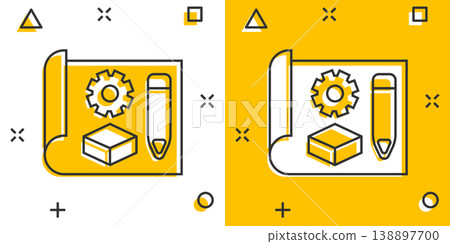 Prototype icon in comic style. Startup cartoon vector illustration on white isolated background. Model development splash effect business concept. Prototype icon in comic style. Startup cartoon vector illustration on white isolated background. Model development splash effect business concept. 138897700