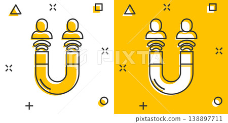 Lead conversion icon in comic style. Attract cartoon vector illustration on white isolated background. Magnet splash effect business concept. Lead conversion icon in comic style. Attract cartoon vector illustration on white isolated background. Magnet splash effect business concept. 138897711