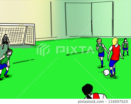 Girls' soccer team practice match on artificial turf Girls' soccer team practice match on artificial turf 138897820