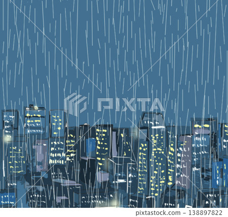 Buildings in the rainy night sky 138897822