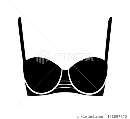 Black silhouette of underwire bra with decorative strap detail in the center designed to accentuate breast shape. Vector illustration of erotic female lingerie isolated on white background. Black silhouette of underwire bra with decorative strap detail in the center designed to accentuate breast shape. Vector illustration of erotic female lingerie isolated on white background. 138897850