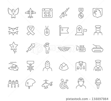 Set Vector Line Icons of Veterans Day Set Vector Line Icons of Veterans Day 138897864