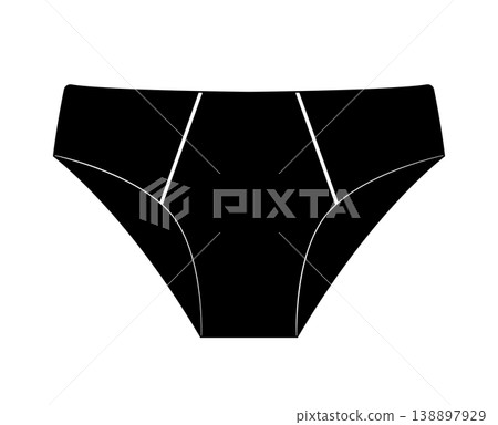 Black silhouette of women bikini panties. Vector illustration of female underwear isolated on white background. Black silhouette of women bikini panties. Vector illustration of female underwear isolated on white background. 138897929