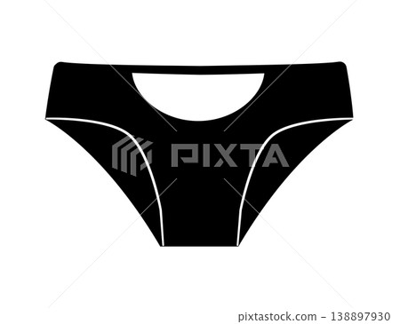 Black silhouette of women bikini panties. Vector illustration of female underwear isolated on white background. Black silhouette of women bikini panties. Vector illustration of female underwear isolated on white background. 138897930