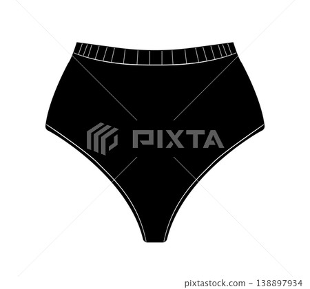 Black silhouette of women high waist panties. Vector illustration of female underwear isolated on white background. Black silhouette of women high waist panties. Vector illustration of female underwear isolated on white background. 138897934