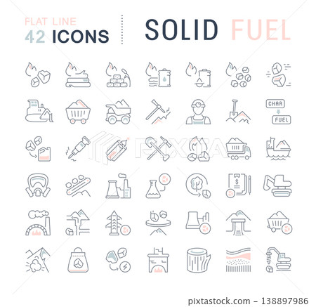 Set Vector Line Icons of Solid Fuel Set Vector Line Icons of Solid Fuel 138897986