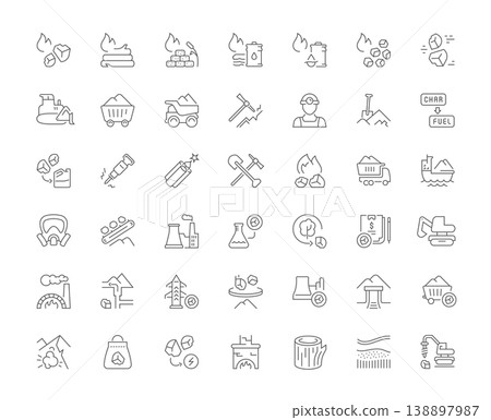 Set Vector Line Icons of Coal Mining Set Vector Line Icons of Coal Mining 138897987