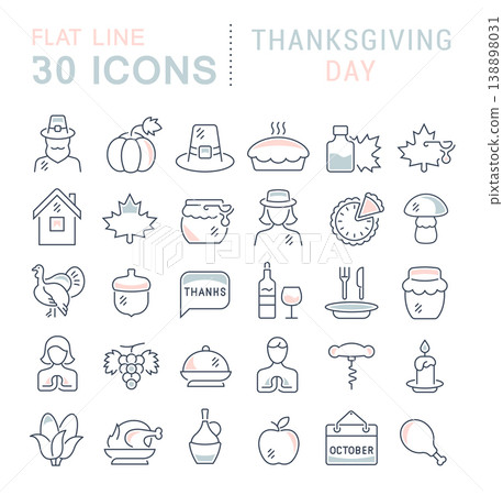 Set Vector Line Icons of Thanksgiving Day Set Vector Line Icons of Thanksgiving Day 138898031