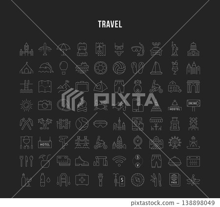 Set Vector Flat Line Icons Travel and Adventure 138898049