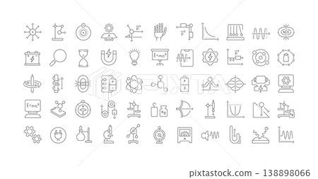 Set of linear icons of Physics 138898066