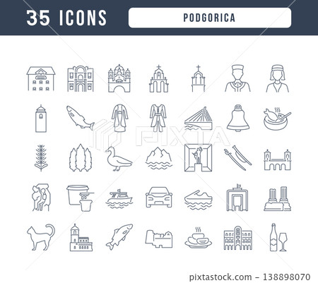 Set of linear icons of Podgorica Set of linear icons of Podgorica 138898070