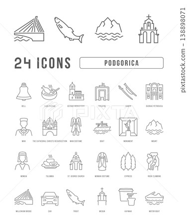 Set of linear icons of Podgorica 138898071