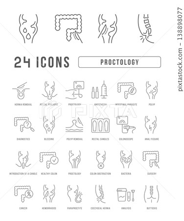 Set of linear icons of Proctology 138898077