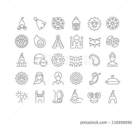 Vector Line Icons of Ratha Yatra 138898090