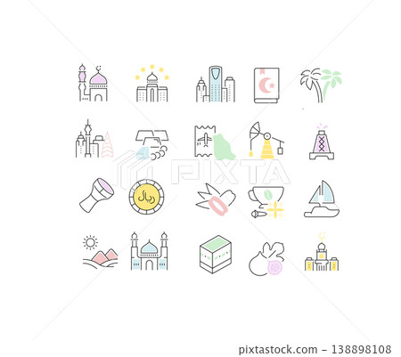 Set Vector Line Icons of Saudi Arabia. Set Vector Line Icons of Saudi Arabia. 138898108