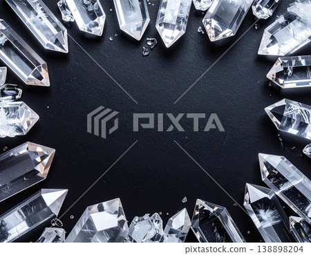一款奢華的邊框背景，黑色背景點綴著透明水晶。 138898204