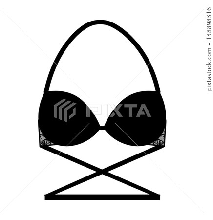 Black silhouette of a women's lace bra with adjustable straps and decorative strappy design. Vector illustration of feminine lingerie isolated on a white background. Black silhouette of a women's lace bra with adjustable straps and decorative strappy design. Vector illustration of feminine lingerie isolated on a white background. 138898316