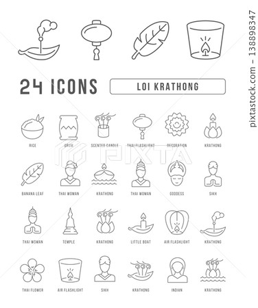 Vector Line Icons of Loi Krathong Vector Line Icons of Loi Krathong 138898347