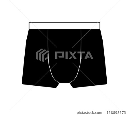 Black silhouette of men boxer briefs underwear. Simple vector illustration of male clothing isolated on white background. 138898373