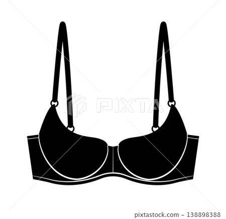 Black silhouette of women bra with molded cups and adjustable straps. Vector illustration of classic female lingerie isolated on white background. 138898388