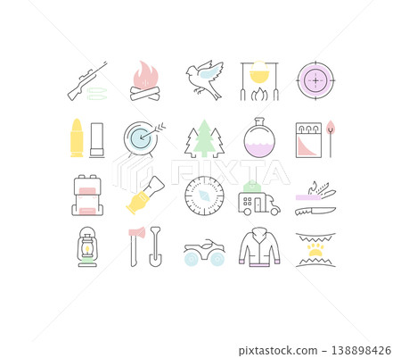 Set Vector Flat Line Icons Hunting Set Vector Flat Line Icons Hunting 138898426