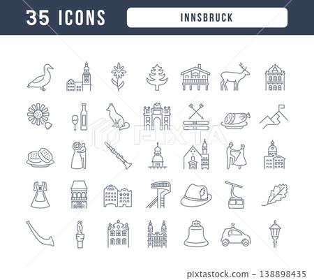 Set of linear icons of Innsbruck 138898435