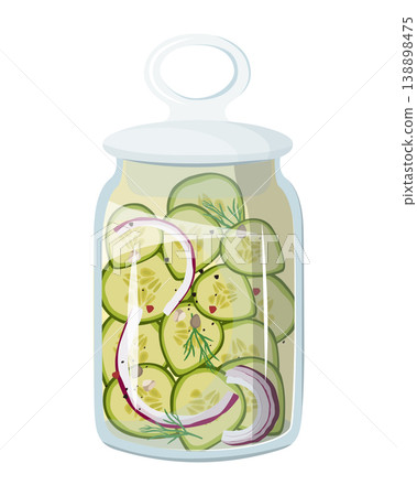 Jar with Pickled Cucumbers and Onions Jar with Pickled Cucumbers and Onions 138898475
