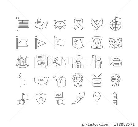 Vector Line Icons of Flag Day Vector Line Icons of Flag Day 138898571